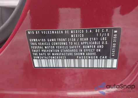 2016 Volkswagen Jetta 1.4T S from USA, damaged, VIN 3VW267AJ7GM283623